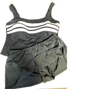NEW 2pc Black/White Longitude Tankini Top 16; Chandwicks Bikini 16 Swimwear #065